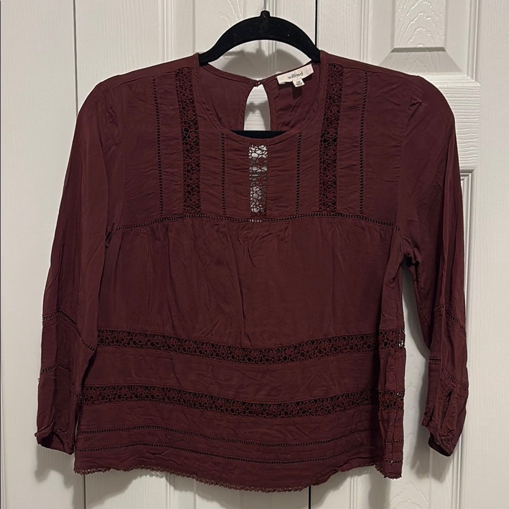 Wilfred 16” PTP Deep Red Lace Accent Blouse - XXS
